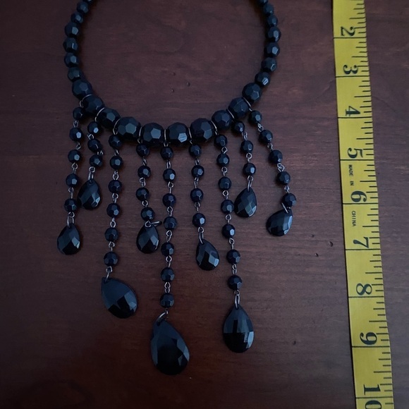 Gothic Glam Black Beaded Choker Necklace/Teardrop Dangle | Magnetic Clasp - Picture 5 of 7